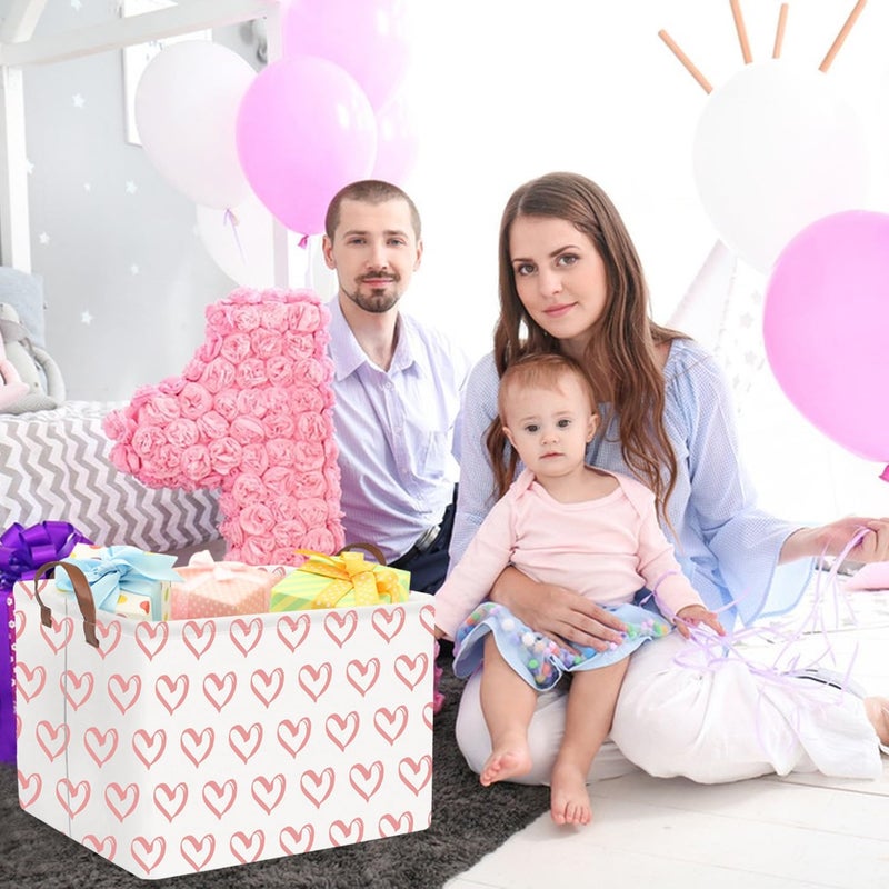 FXOCSHE FXOLCSHE Rectangular Valentines Basket,baby Gift Baskets Empty,Pink Gift basket with Handle Organizer,Heart Print easter Baskets,Girl Room Decor(Pink hearts) - Image 4